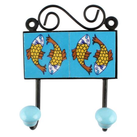 Turquoise Fish Ceramic Tiles Hook